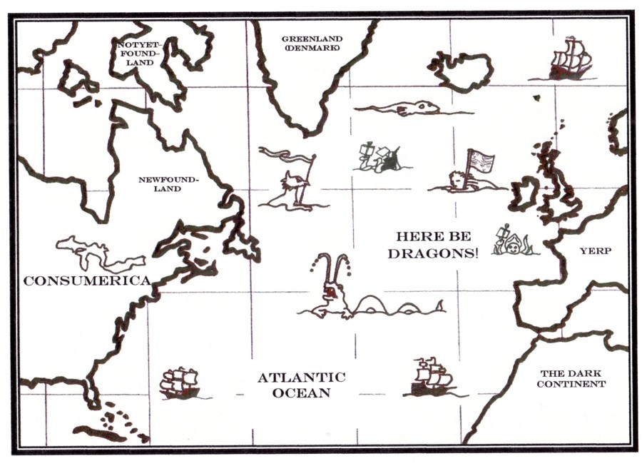 Map of the Atlantic showing danger area where Anarchadia should be